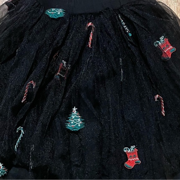 Black Christmas tule Skirt  Festive Embroidery teared - Picture 5 of 5